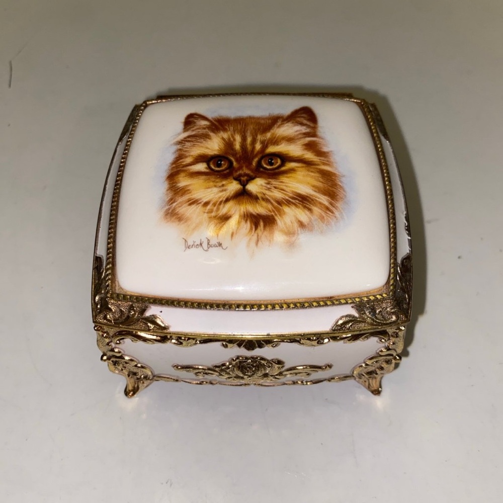 Vintage SANKYO 1950s Brass Enamel Decorative Jewelry Music Jewelry Box